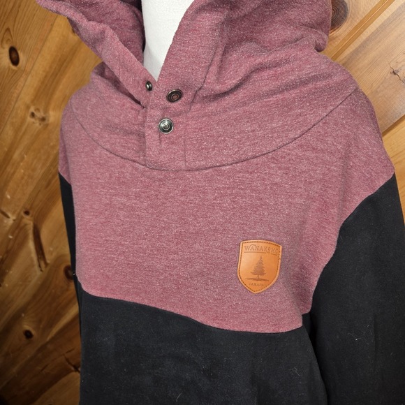 Wanakome Sweatshirt Bison Hoodie Mens XL Black Red Pullover Thick Chunky Collar - Picture 2 of 7